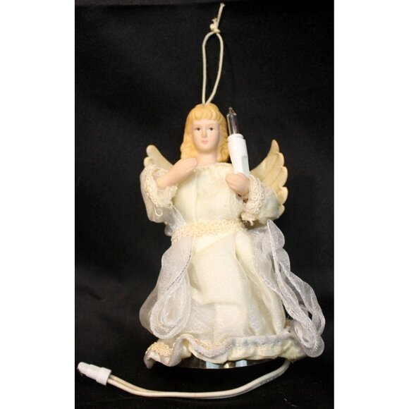 VTG Christmas Tree Top Angel Ornament 6" Small Plug In Ceramic Shimmer Dress - Picture 1 of 12